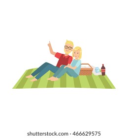Couple Stargazing On Picnic