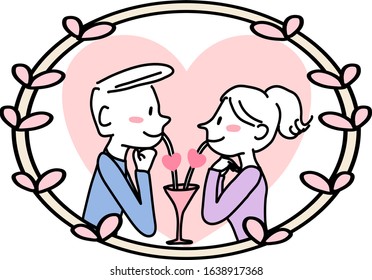 Couple staring into each other's eyes on date night. Man and woman gazing romantically at each other. Happy man and woman smiling, drinking and looking into each other's eyes on date night.