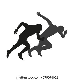 Couple of starting runners. Vector silhouettes