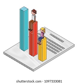 couple with statistics and document isometric icon