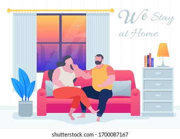 Couple stay at home illustration vector