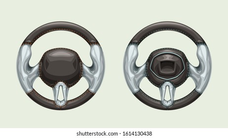 couple steering wheels on white