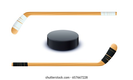 couple sticks and puck
