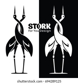 A couple of storks embracing with a twisted neck, a love story logo.