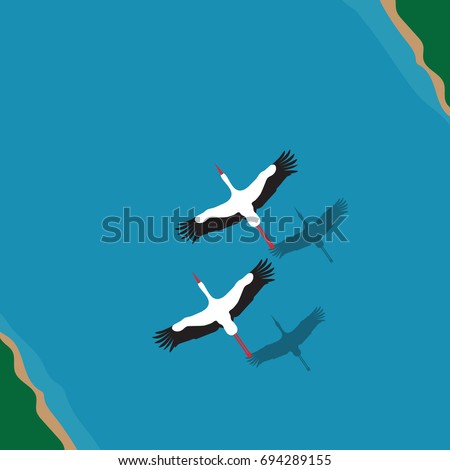 Similar – Image, Stock Photo A stork flies over a harvested field