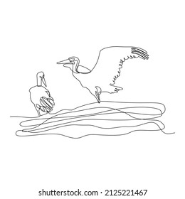 A couple of storks returning to their nest. Continuous single line drawing