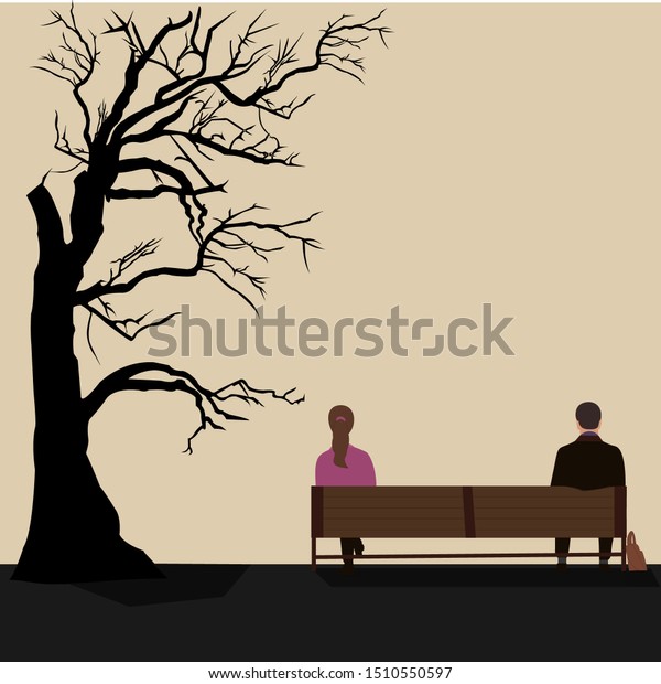 公園の外の二人の見知らぬ人がベンチの背景に座っている 公園で過ごす時間が自由な若者を描いた 平凡なロマンスのイラスト のベクター画像素材 ロイヤリティフリー