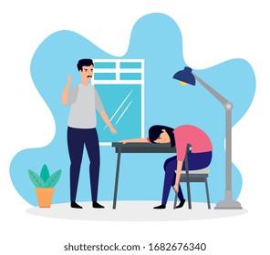 couple with stress attack in worksite vector illustration design