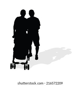 couple with stroller silhouette