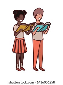 couple of student with reading book in the hands