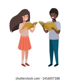 couple of student with reading book in the hands