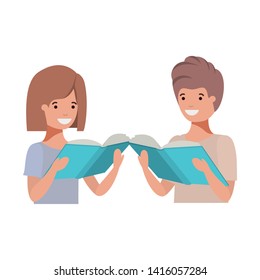 couple of student with reading book in the hands