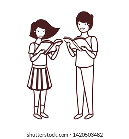 couple of student with reading book in the hands