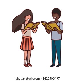 couple of student with reading book in the hands