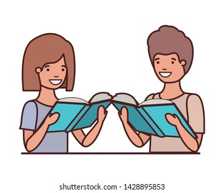 couple of student with reading book in the hands