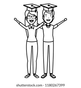 couple of students celebrating with hat graduation