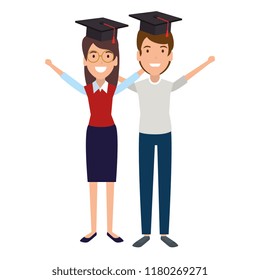 couple of students celebrating with hat graduation
