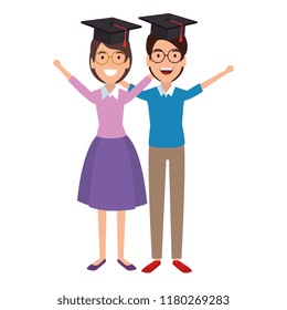 couple of students celebrating with hat graduation