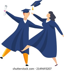 Couple of students. Full body man and woman. Student graduation party. Cheerful young people graduated from the university. Flat vector illustration.