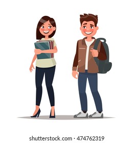 Couple of students. The guy and the girl on a white background. Vector illustration