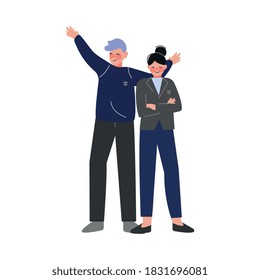 Couple of Students Posing Together, Boy and Girl Teenagers Characters Vector Illustration