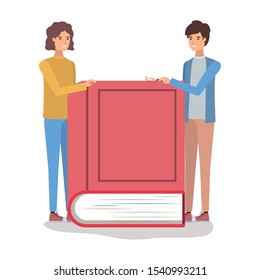 couple of students reading books vector illustration design