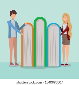 couple of students reading books vector illustration design