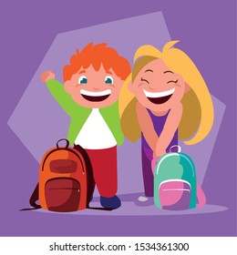 couple of students with school supplies, back to school vector illustration design