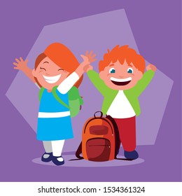 couple of students with school supplies, back to school vector illustration design