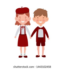 couple students standing smiling on white background