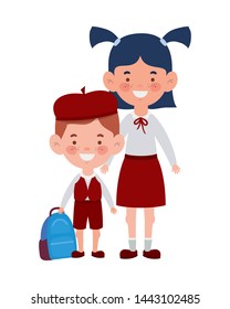 couple students standing smiling on white background