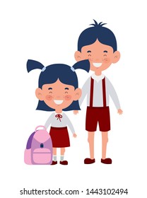 couple students standing smiling on white background