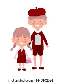 couple students standing smiling on white background