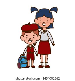 couple students standing smiling on white background