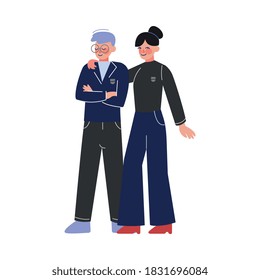 Couple of Students Standing Together, Boy and Girl Teenagers Characters Posing Vector Illustration