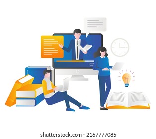 A couple of students studying with a virtual teacher