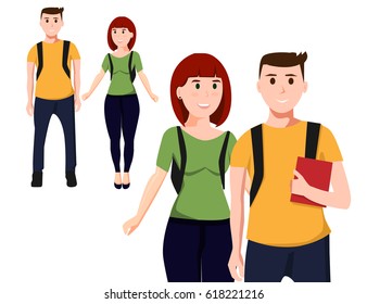 Couple of students. Two teenagers on white background