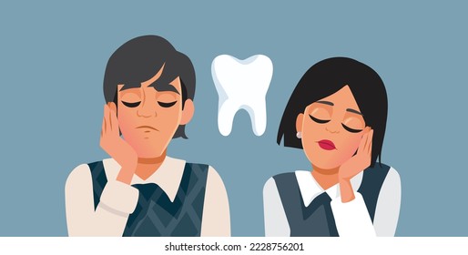 
Couple Suffering from Toothache Vector Cartoon Illustration. Young family having dental problems together feeling in pain
