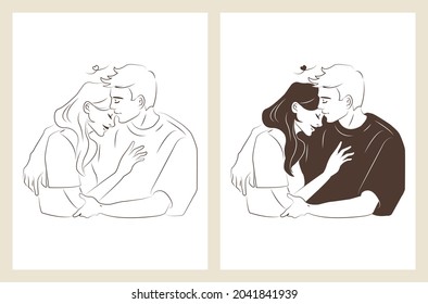 The couple supports each other in an embrace. Romatic moment for couple. Good for postcard or as illustration for posts.