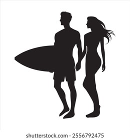 Couple of surfer silhouette silhouette on white background
