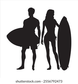 Couple of surfer silhouette silhouette white background
