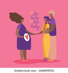 Couple with Surrogate Pregnant woman.  Vector illustration flat cartoon style with hand drawn lettering. Adoptive parents. Surrogacy. EPS10