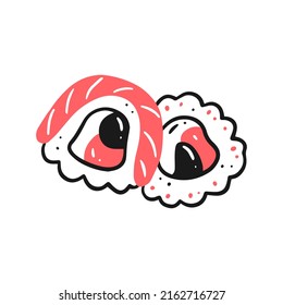 A couple of sushi rolls in doodle style. Vector isolated Japanese food illustration.