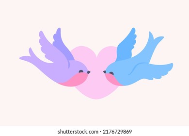 Couple of swallow, loving couple. Decorative greeting card - wedding invitation with bird