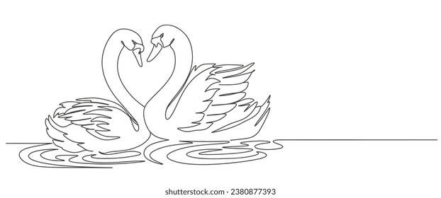 Pareja de ilustraciones vectoriales de estilo de línea de cisne