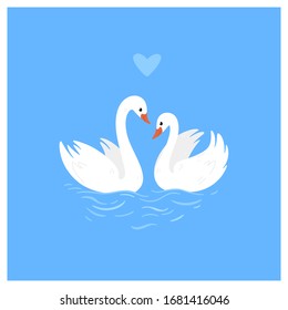 Couple of swan, loving couple. Decorative greeting card - wedding invitation with swan.