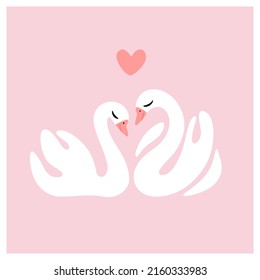 Couple of swan, loving couple. Decorative greeting card - wedding invitation with swan.