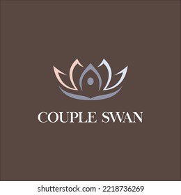 couple swan and magnolia flower logo vector
