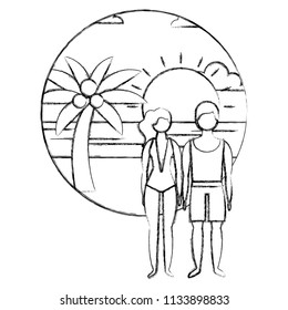 couple in swimsuit on the beach summer time