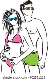 couple in swimsuit vector illustration